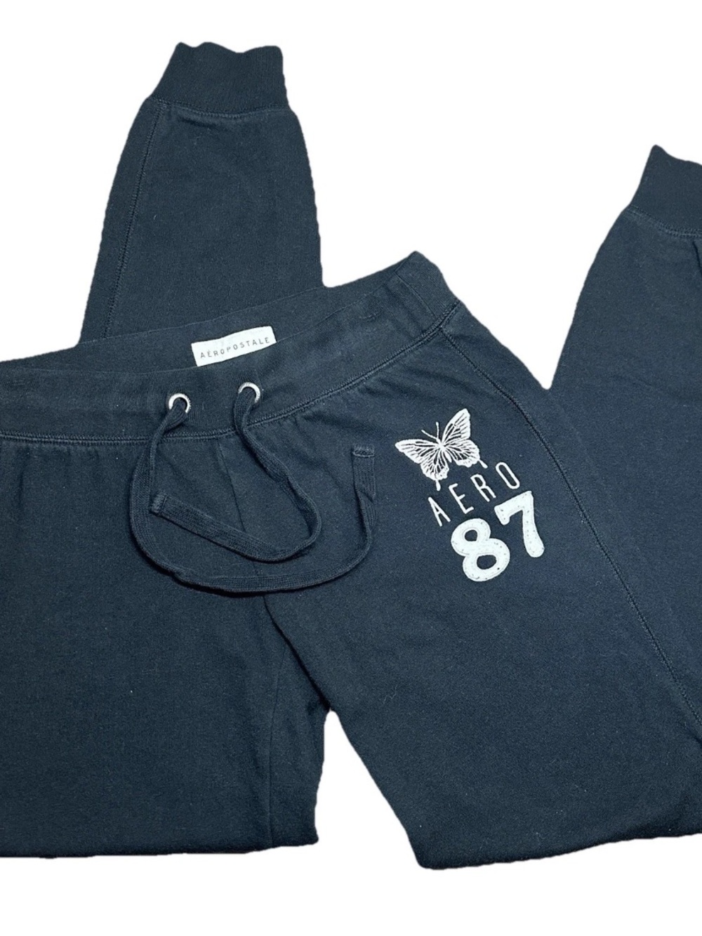 Aéropostale AERO 87 Black Fleece Y2K VTG Logo Jogger Pants Women's XS Drawstring